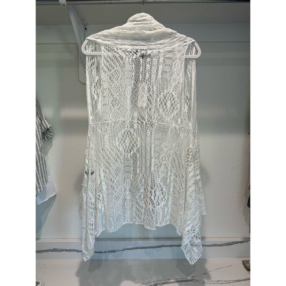NWT Kaktus Cardigan Swim Cover-Up‎ Lace Crochet White Size Small Beach - Picture 3 of 7